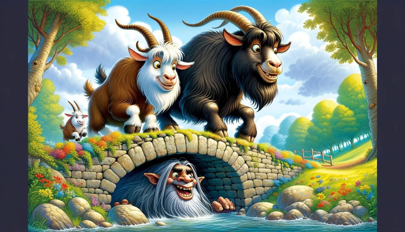 The Three Billy Goats Gruff Story (in English) with Moral